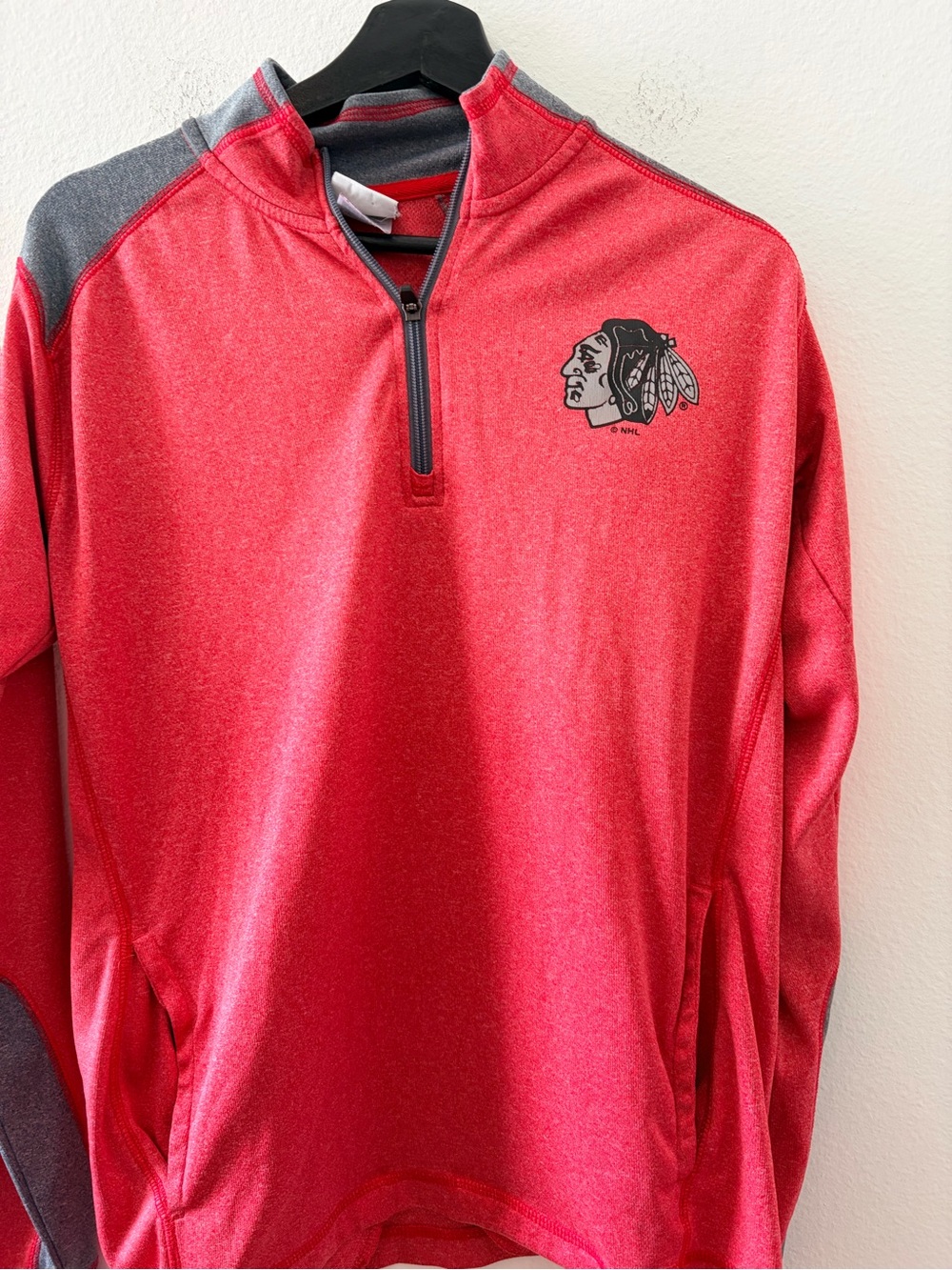 NHL Red and Gray Half-Zip Pullover with Official Logo